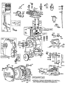 Cylinder,crankcase,gear Case Diagram and Parts List for 81232-0224-01  Briggs and Stratton Engine